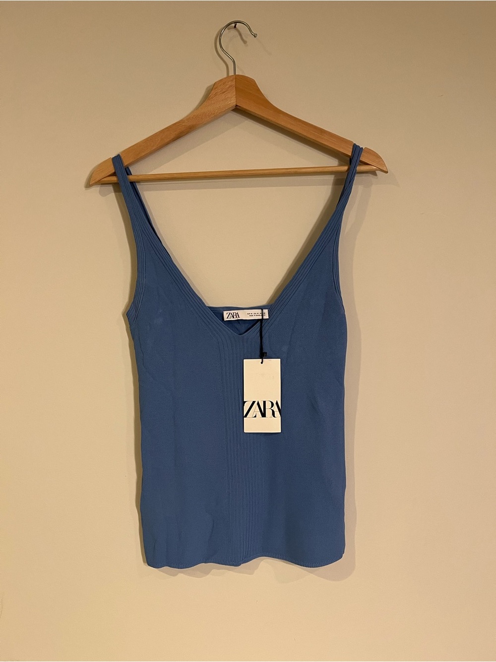 Zara Dusty Blue Ribbed V-Neck Camisole
